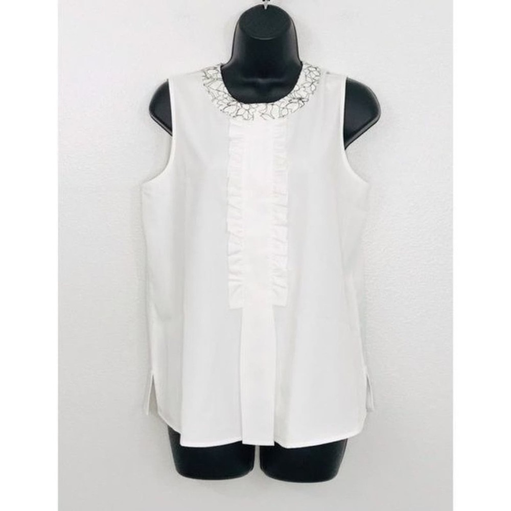 Karl Lagerfeld Paris Embroidered Tuxedo Ruffle Blouse, S